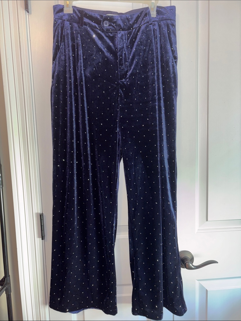 Women’s Navy Velour Pants with Sparkle Dot Detail